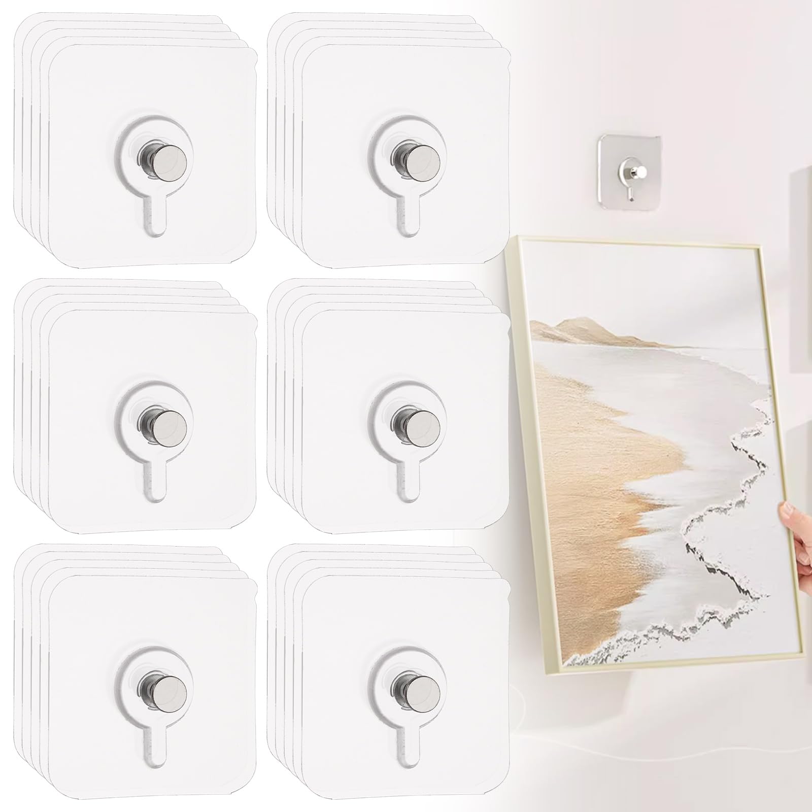 Aselected Transparent 50Pcs Self Adhesive Picture Hooks, Sticky Picture Hook Heavy Duty Sticky Hooks For Hanging, Adhesive Hook No Nails For Living Room, Bedroom, Bathroom