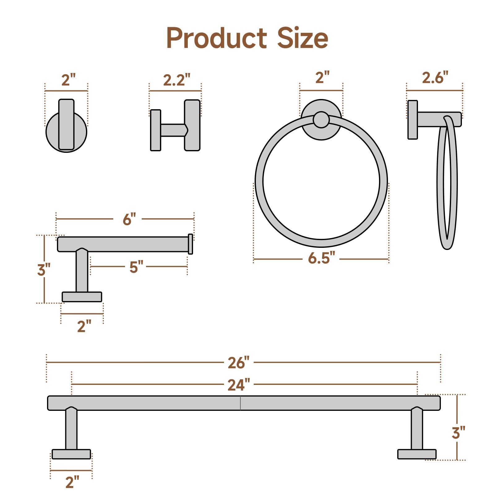 USHOWER Matte Black Bathroom Hardware Set - 8 Piece -2