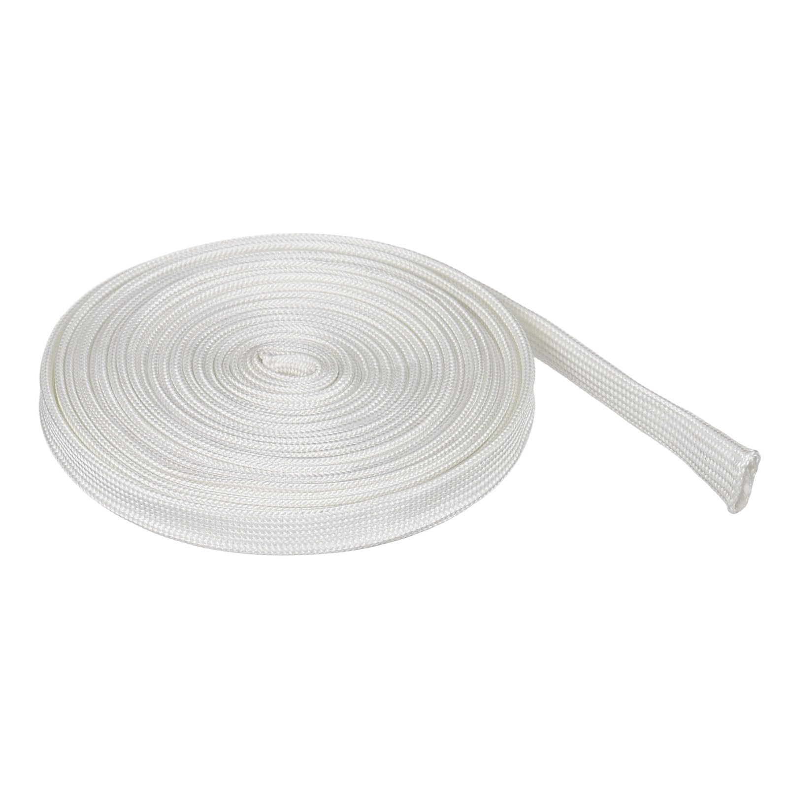 sourcing map Braided Sleeving 3meter x 6mm High Temp Fiberglass Braid Cable Sleeve for Automotive Home Office Cables Video Cord Management Cable Protection, White โ image 1