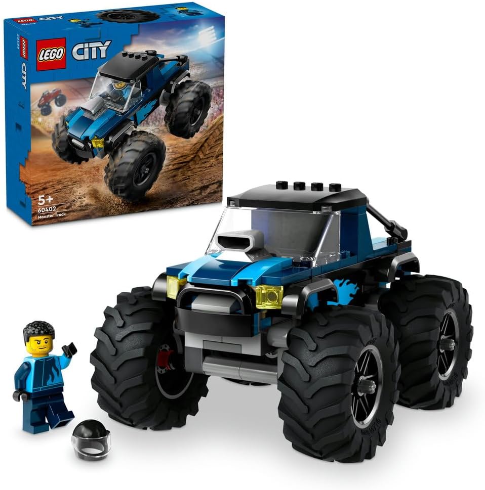 City Blue Monster Truck Toy for 5 Plus Year Old Boys & Girls, Vehicle Set with a Driver Minifigure, Creative Race Car Toys for Kids, Birthday Gift Idea 60402
