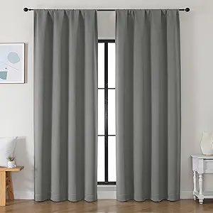 Simplebrand Ava Light Grey Blackout Curtains for Bedroom 90 Inches Long 2 Panels Set, Solid Privacy Energy Saving Living Room Window Treatment Curtains Blackout Drapes, W50 x L90 Inch, Light Grey