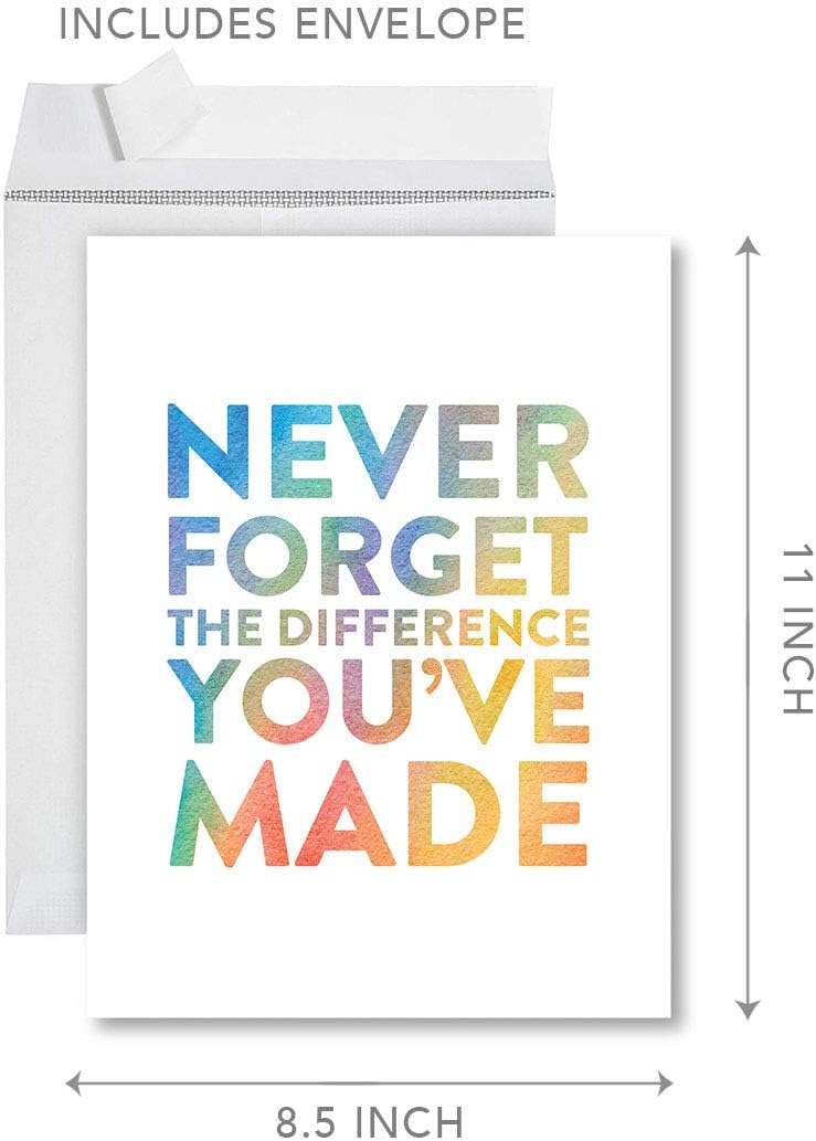 Andaz Press Funny Jumbo Large Retirement Card With Envelope 8.5 x 11 inch, Greeting Card, Never Forget The Difference You've Made, Teacher, Doctor, Nurse