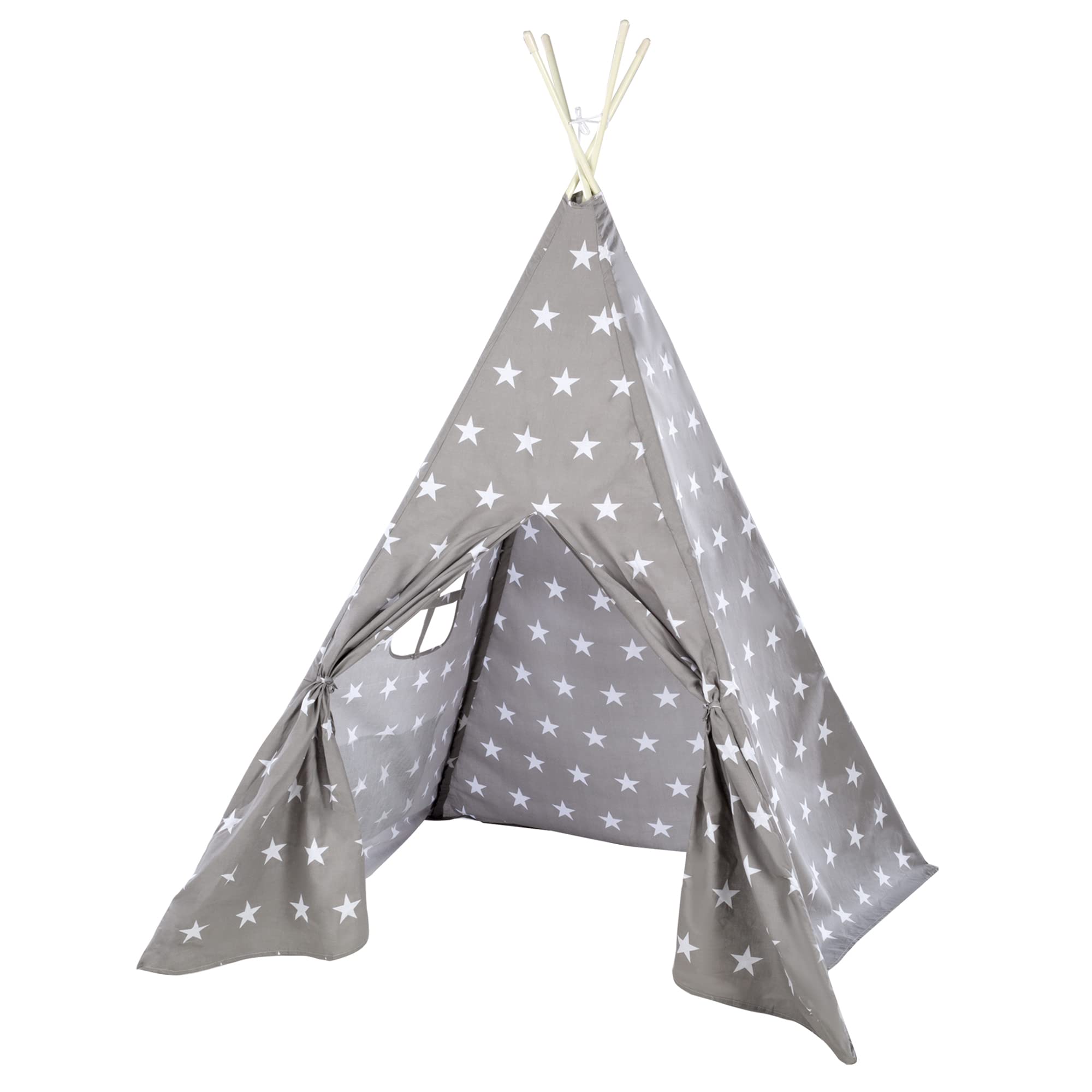 roba Spielzelt 'Little Stars' inkl. Bodenunterlage und Tragetasche - Wigwam für Kinderzimmer und Outdoor - Grau / Weiß