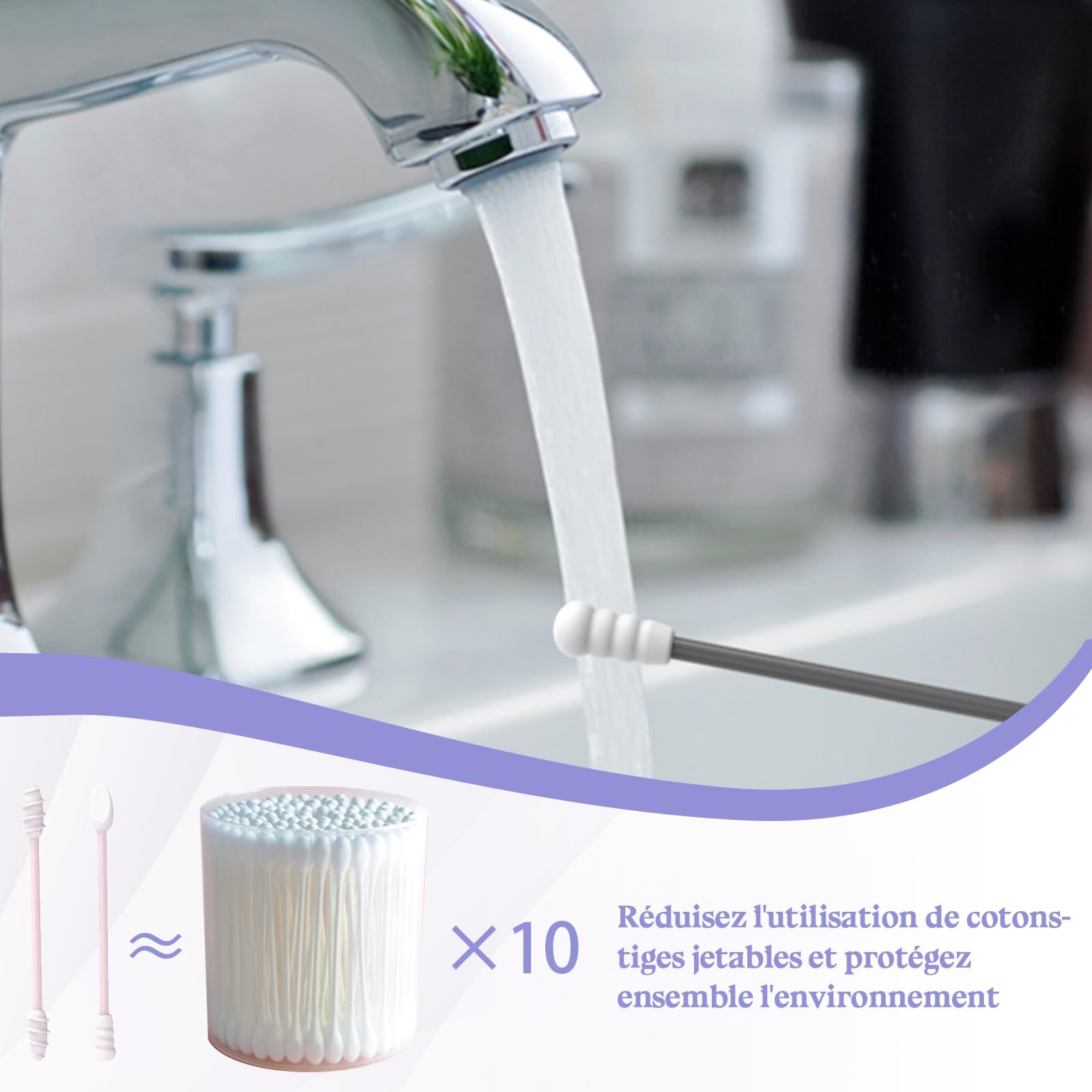 Lot de 8 Coton Tige en Silicone à Double Extrémité, Coton-Tige en Spirale Réutilisable et Lavable, Avec Boîte de Rangement Hygiénique - pour le Maquillage Quotidien et Nettoyage des Oreilles