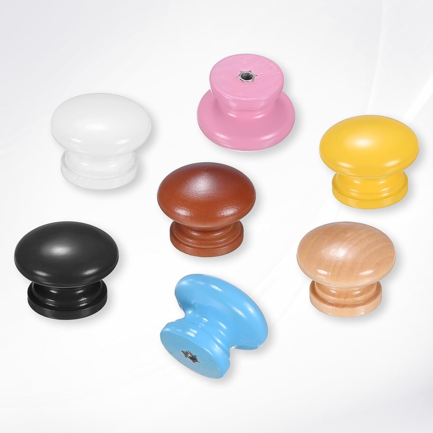 6-Pack Kicthen Cabinet Knobs, 1-5/16 in(33mm) Solid Wood Round Drawer Pull Handle for Dresser/Office/Cupboard, Drawer Knob Hardware [Black]