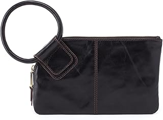 Sable Leather Wristlet Clutch with Circular Handle, Zippered Closure, Credit Card Organizer, & Interior Zip Pocket