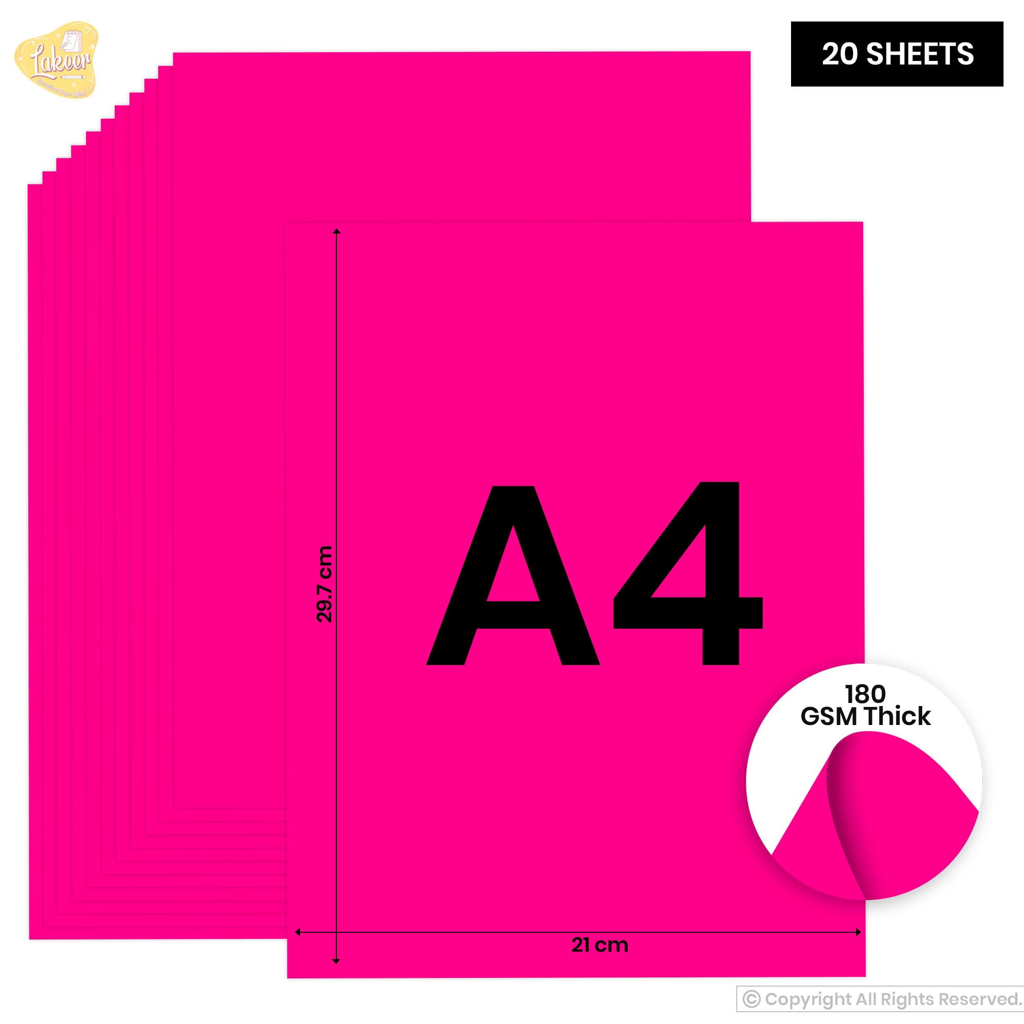 Lakeer A4 Color Paper 20 Sheets (Dark Pink) Premium Colour 180 GSM Pack for Copy Printing, DIY Art & Craft, Projects, Decoration, Other Office Printing 1