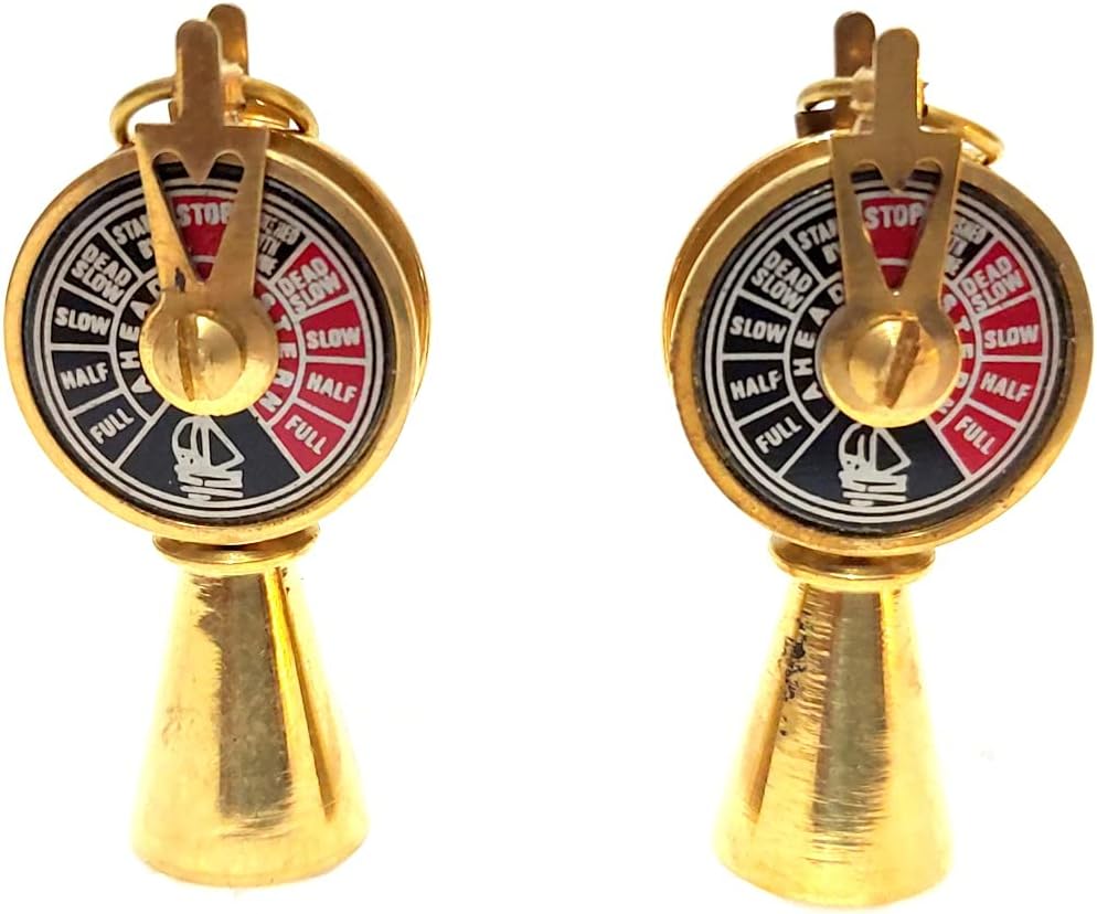 Vintage Style Ship's Engine Order Telegraph Cufflinks, Gold-Tone Metal, Black and Red Dial