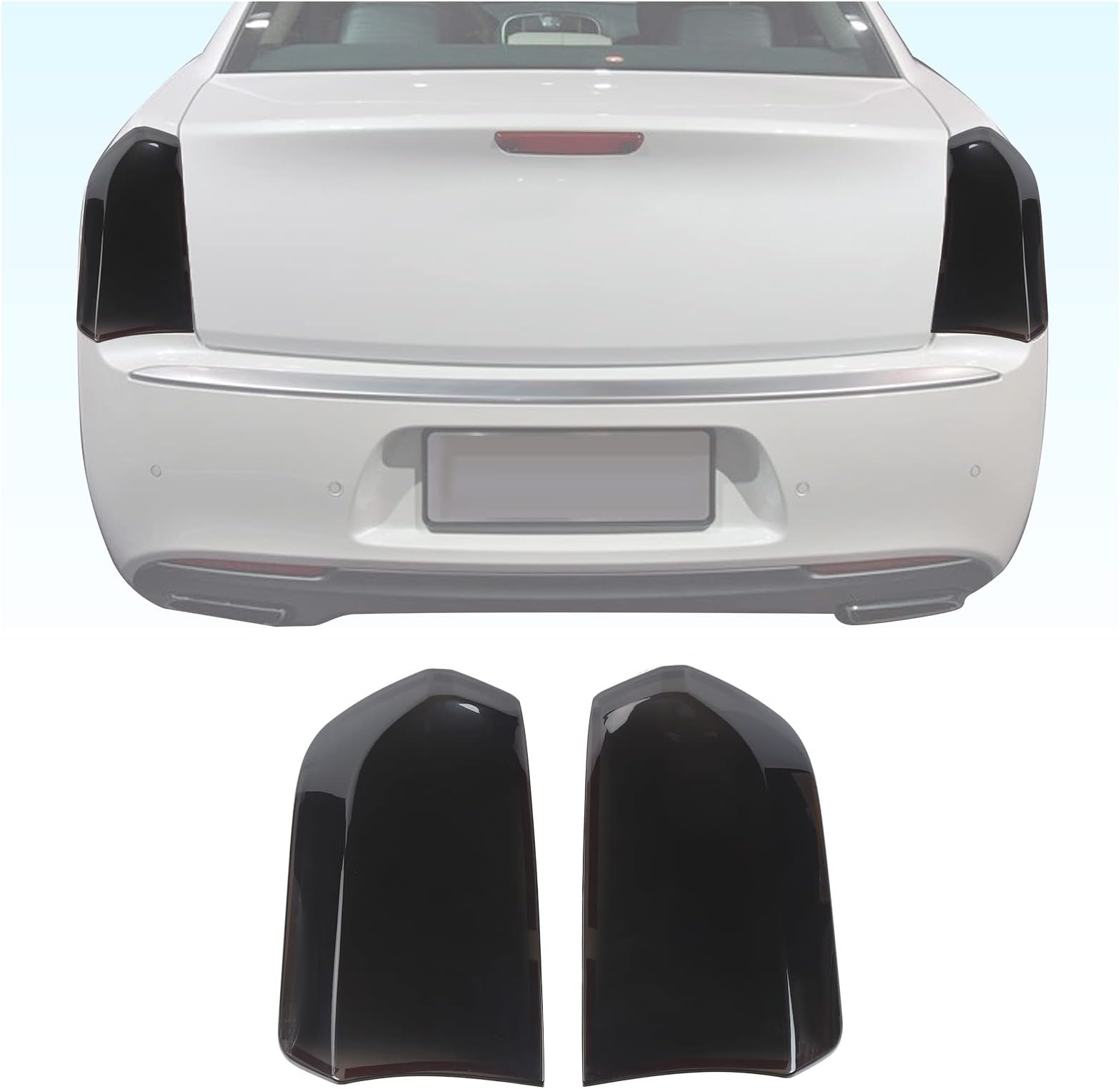 Hoolcar Tail Light Lamp Cover Guard Trim Bezel Frame Decor Exterior Accessories for 2015-2021 Chrysler 300, Smoked Black