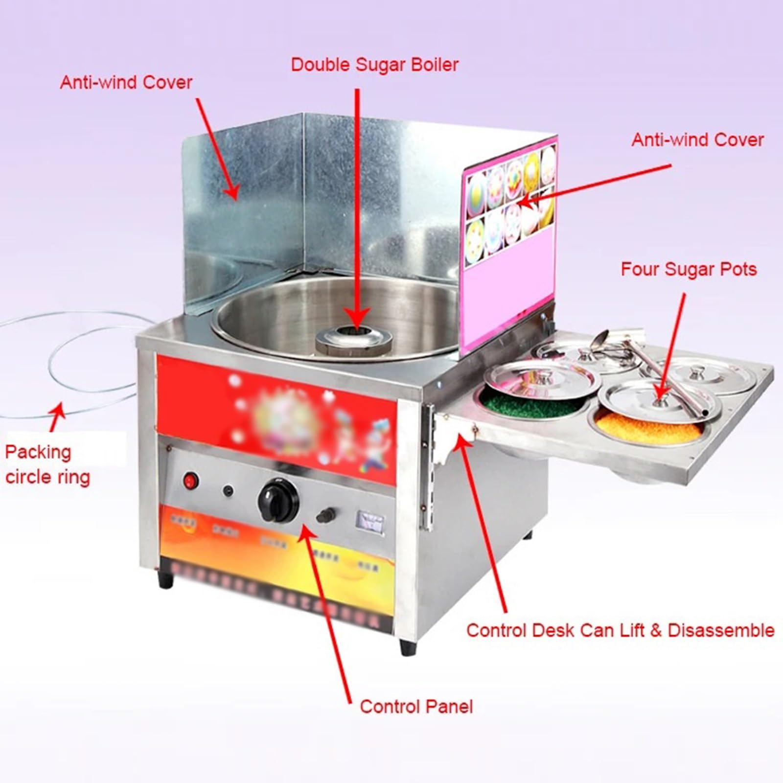 máquina de algodón de azúcar Máquina Comercial de algodón azúcar a Gas Lujo, Acero Inoxidable, for Aperitivos, Dulces, Hilo, Flor, malvavisco