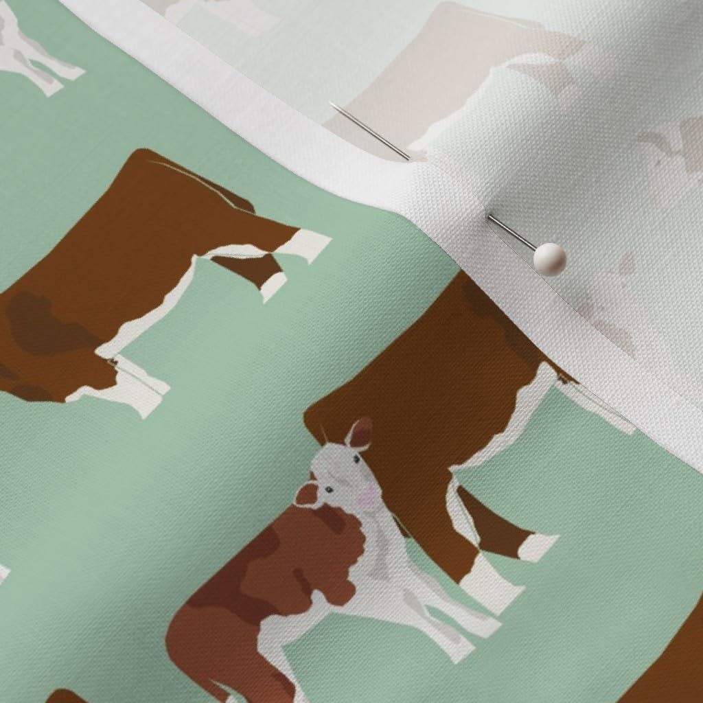 Spoonflower Fabric - Hereford Cattle Cow Mint Calf Farm Animals Animal Nursery Pet Portrait Printed on Petal Signature Cotton Fabric by The Yard - Sewing Quilting Apparel Crafts Decor