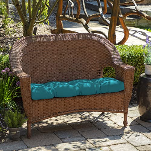 Image of Arden Outdoor Wicker Settee Cushion, 41.5 x 18, Rain-Proof, Fade Resistant Lake Blue Leala