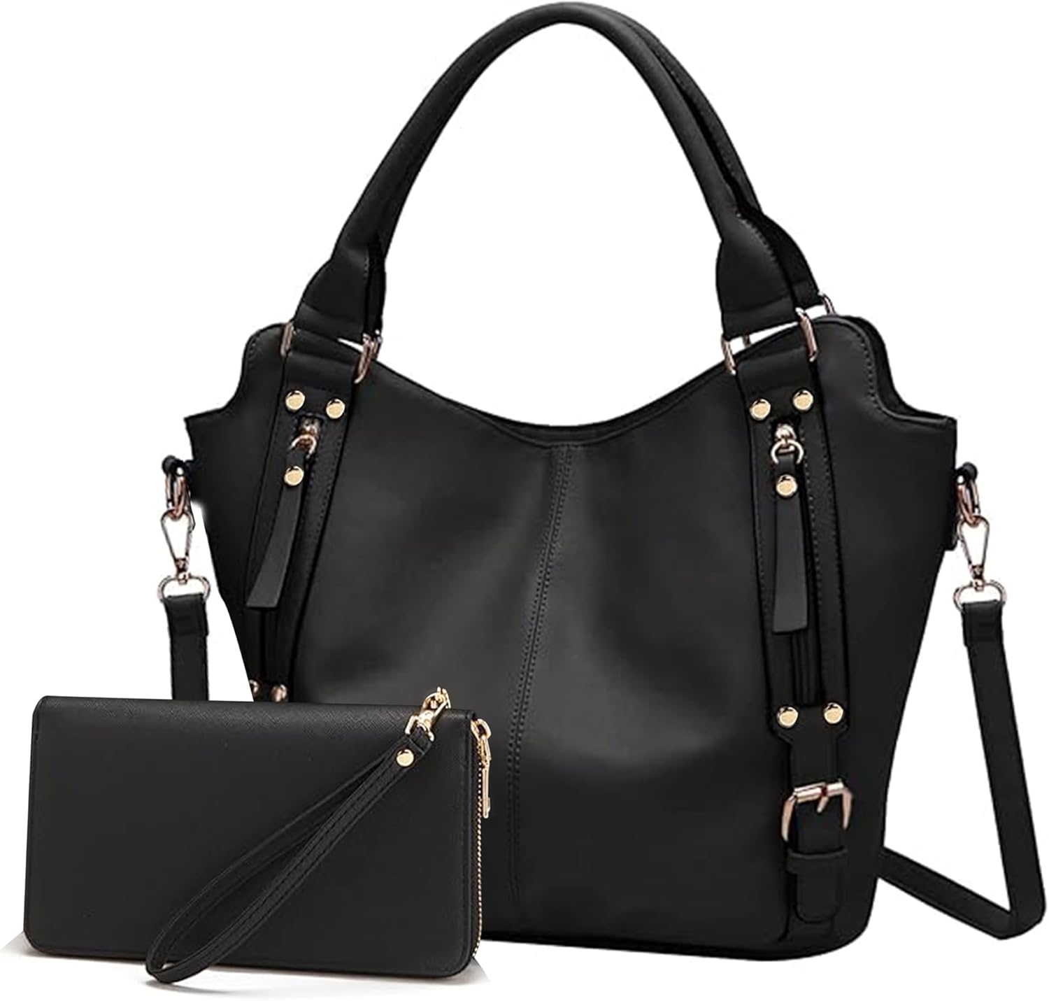 Crossbody Bags for Women Large Hobo Purse PU Leather Shoulder Handbag Ladies Tote Wallet Set 2PCS