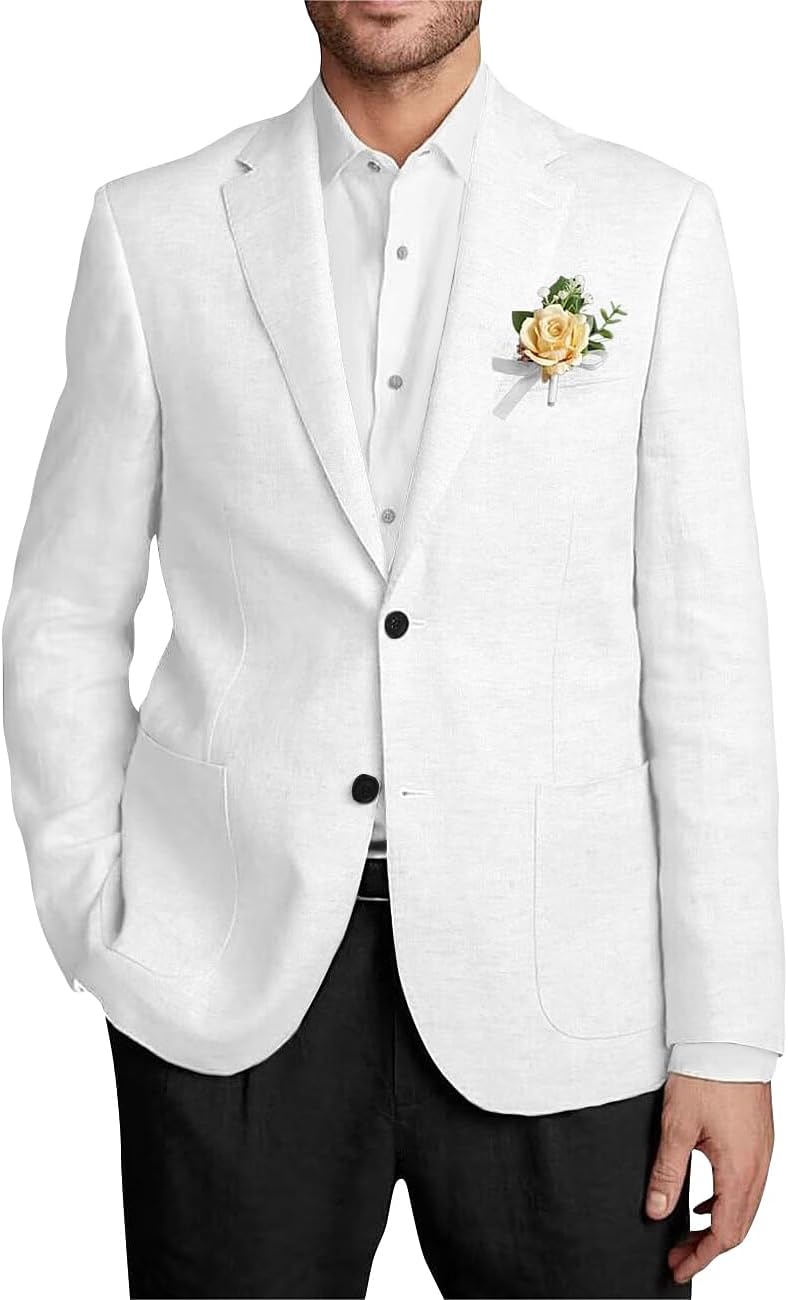 Men's Summer Linen Suit Jacket Casual Sports Coat Jacket Blazer for Men Prom Wedding Lightweight Regular Fit Blazer