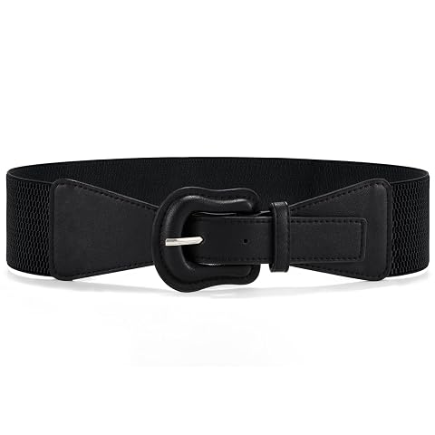 Vintage Stretch Waist Belt - Leather Buckle Dress Belt for Womens Formal Wear