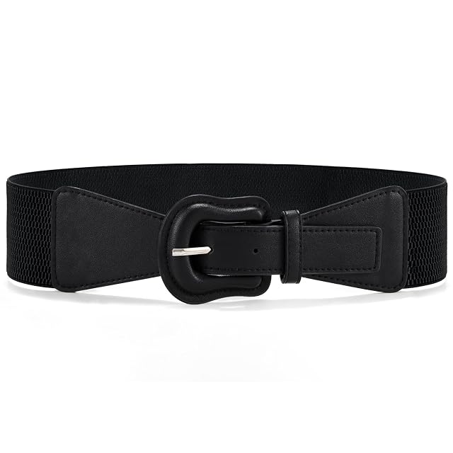 Vintage Stretch Waist Belt - Leather Buckle Dress Belt for Womens Formal Wear