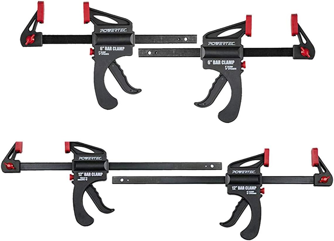 POWERTEC 71512 Quick Release Bar Clamp 4 Pack (2) 6" Ratcheting Bar