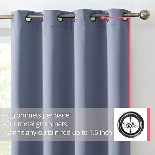 Miniatura 33 de HLC.ME Oxford - Cortinas opacas de 84 pulgadas de largo, paneles de cortina con aislamiento térmico con ojales, juego de 2