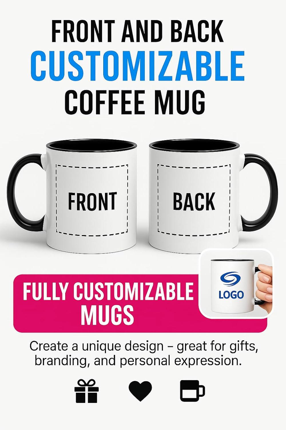 Personalized 11 oz Coffee Mug - Real 24K Gold Leaf, Hand-Gilded, Black Rim and Handle - Custom Photo, Name or Text - Customizable Gifts, Mugs with Names, Tazas Personalizadas - Image 7