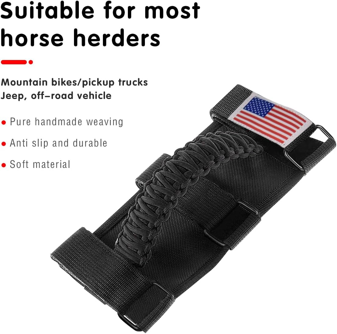 HZEL 4PCS Roll Bar Grab Handles, Oxford Cloth Upgrade Metal Buckle Paracord Grip Handles, Durable and Strong Car Accessories, Compatible with Wrangler JL, JLU, JT, JK, JKU, TJ, LJ and YJ (Black)