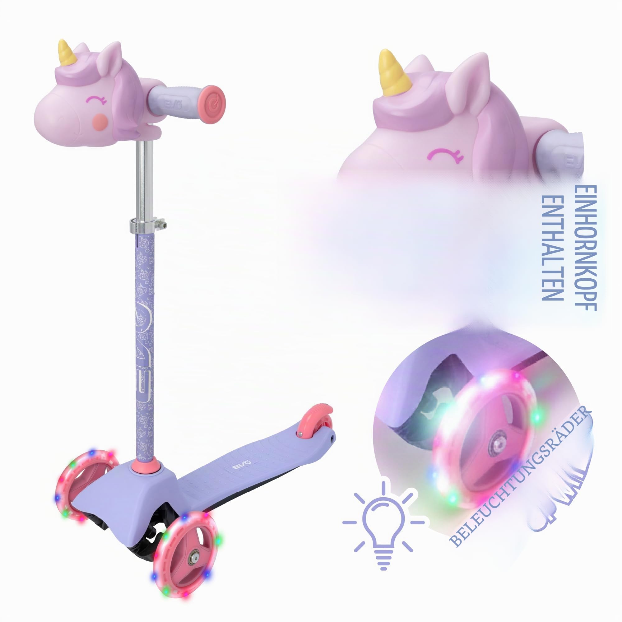 EVO Unicorn Light Up Mini Cruiser Scooter, Lila