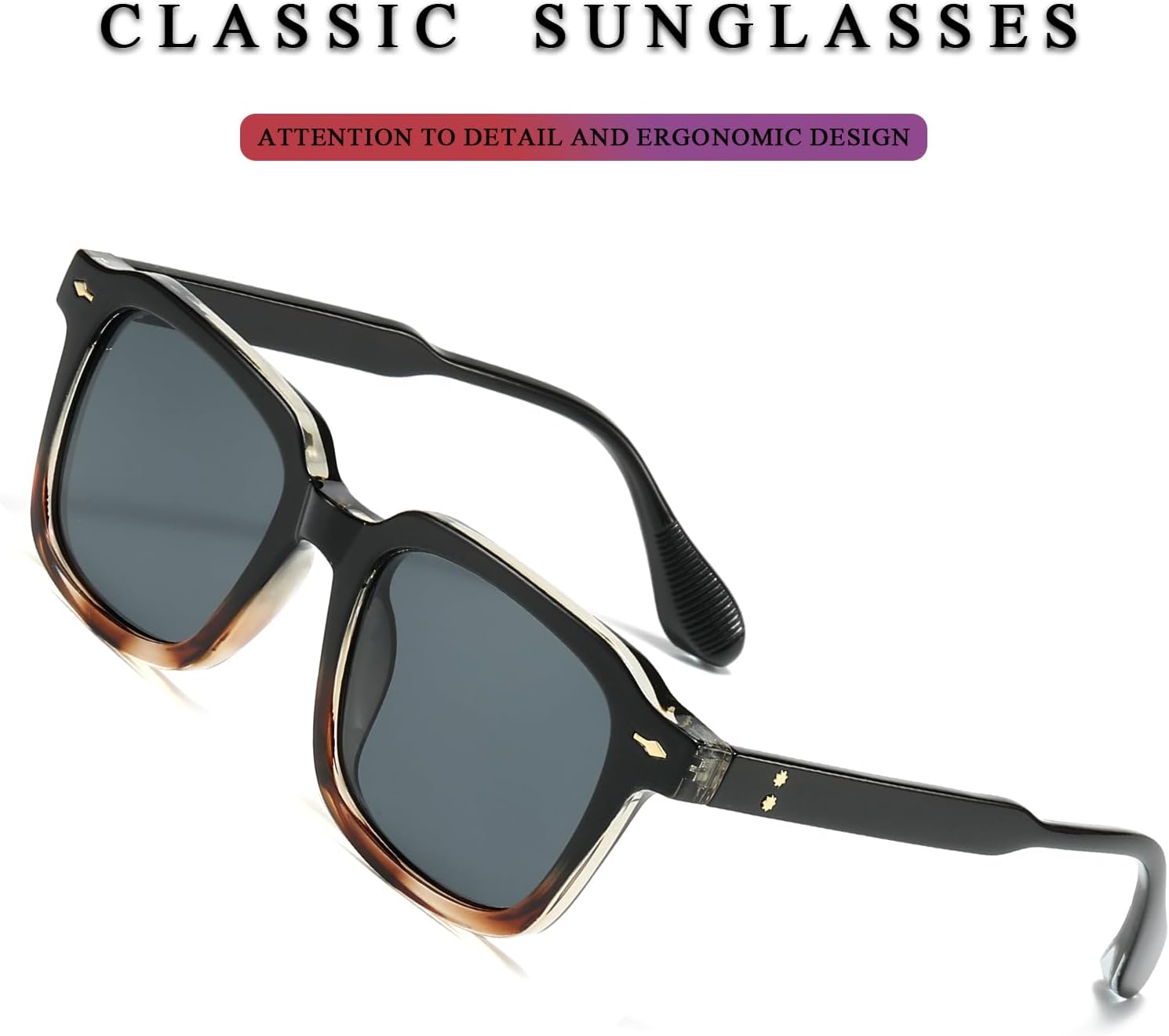 PORADAY Trendy Square Sunglasses for Women Men Fashion Thick Frame Black Sun Glasses Female Vintage Shades - Image 5