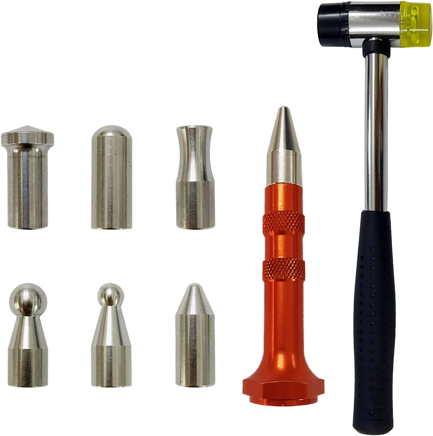 CYGOODS 8Pcs Car Dent Repair Paintless Removal Tools Stainless Steel Tap Down Pen Rubber Hammer Bulge Repair Auto Body DIY High Point Fix Kits