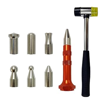 CYGOODS 8Pcs Car Dent Repair Paintless Removal Tools Stainless Steel Tap Down Pen Rubber Hammer Bulge Repair Auto Body DIY High Point Fix Kits