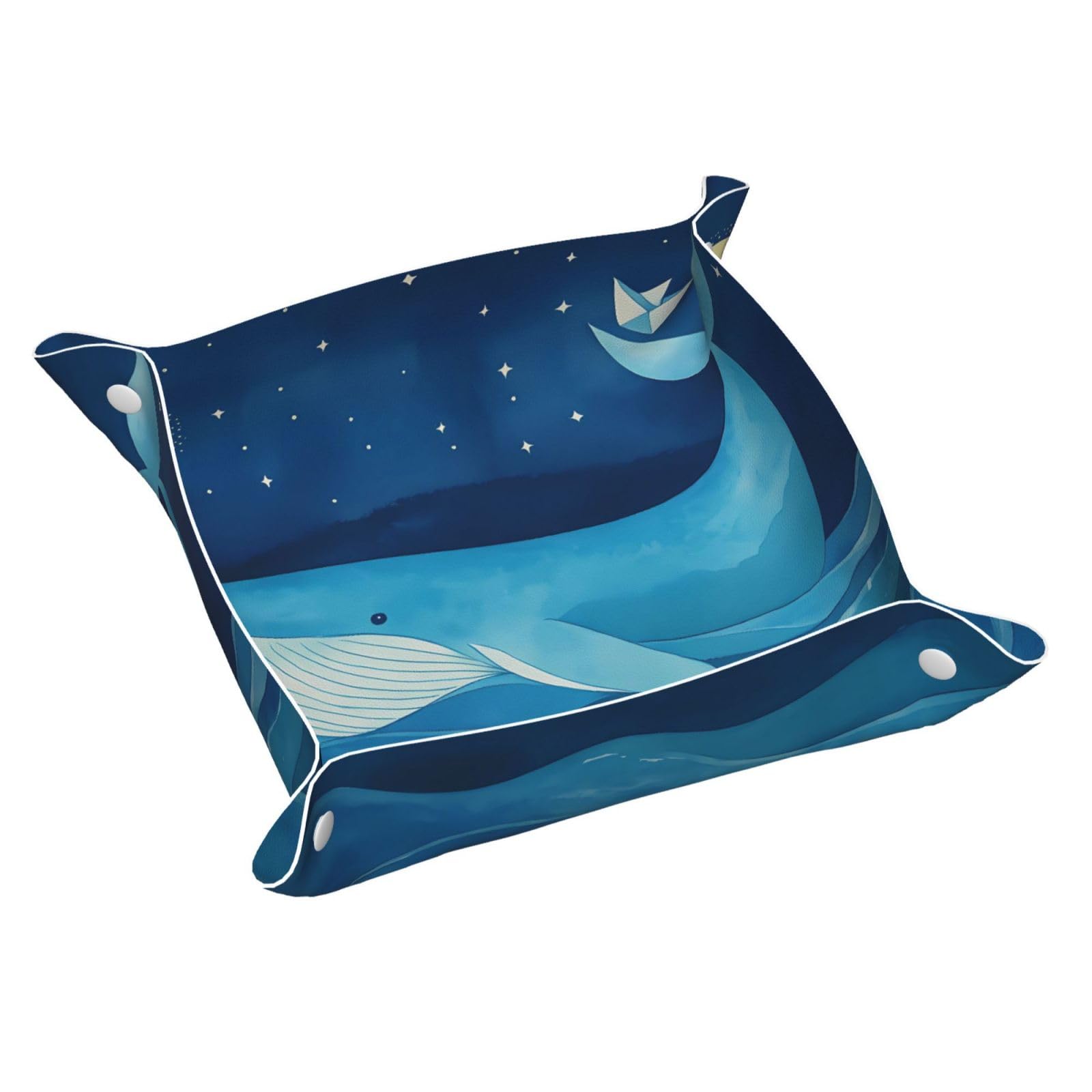 HLBSDM Cute Moonlit Whale Tray Men's Leather Valet Parking Portable Entrance Trays Bedside Storage Box