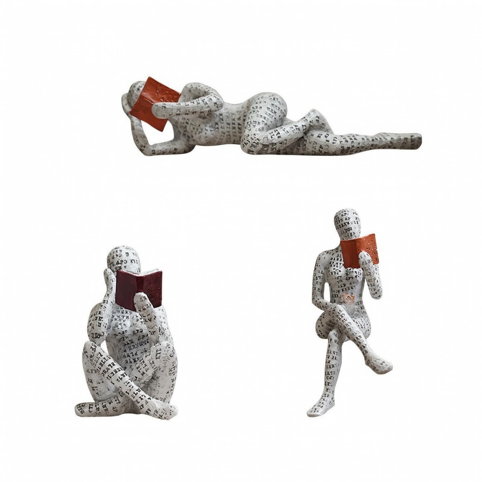 3 Piezas Figura Resina con Estampado Periódico Novedosa Estatua Escultural ción para Estudio