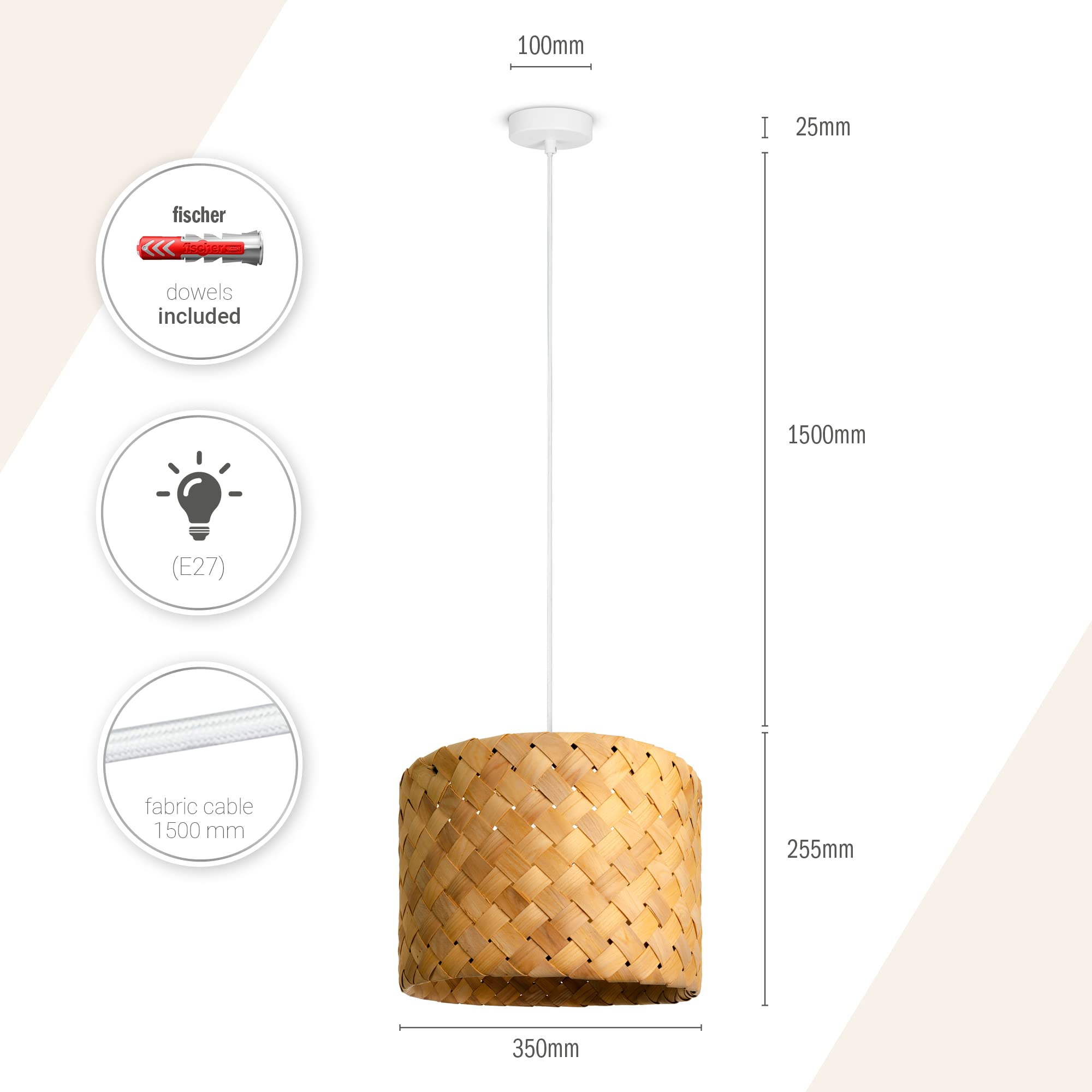 Paco Home Sospensione LED Per Soggiorno Camera Da Letto Sala Da Pranzo Paralume Carta E27, Colore:Bianco (35cm), Tipo di lampada___Colore:Luce a sospensione - Bianca