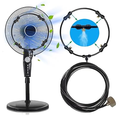 Fan Misting Kit Fan Misters for Cooling Outdoor Misting Fans for Outside 14 Inches Misters for Outside Patio with 9.85FT Misting Tube and 4 Brass Mist Nozzles for Garden Barbecues Parties (14 IN)