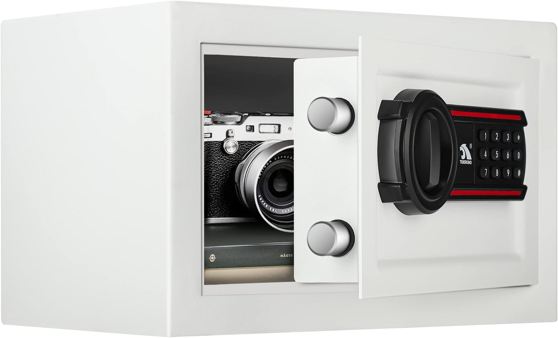 TIGERKING Digital Keypad Safe Box, 0.5 Cubic Feet Small Safe Money Safe Lock Box Cabinet Safes, Solid Alloy Steel Office Hotel Home Mini Safes for Cash Jewelry Documents(White)