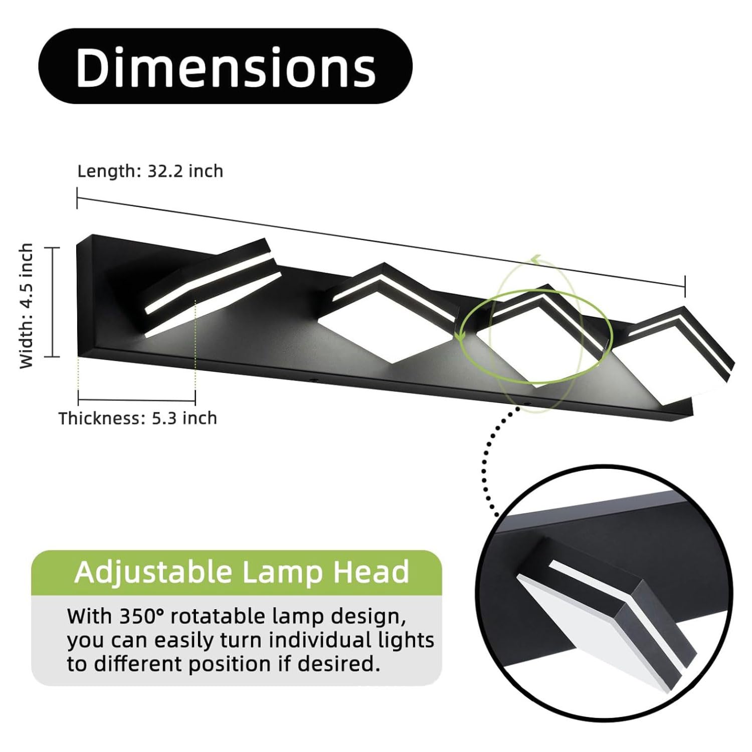 Luci da Specchio Illuminazione Bagno Lampada da Specchio da Bagno Nera da 16 W Bianca Neutra 4000 K IP44 Impermeabile Senza sfarfallio per Lunghezza Applique Bagno Specchio Moderno
