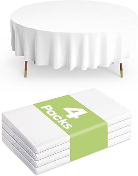 Pureegg Disposable Round Plastic Tablecloth 4 Pack, 210 cm, White