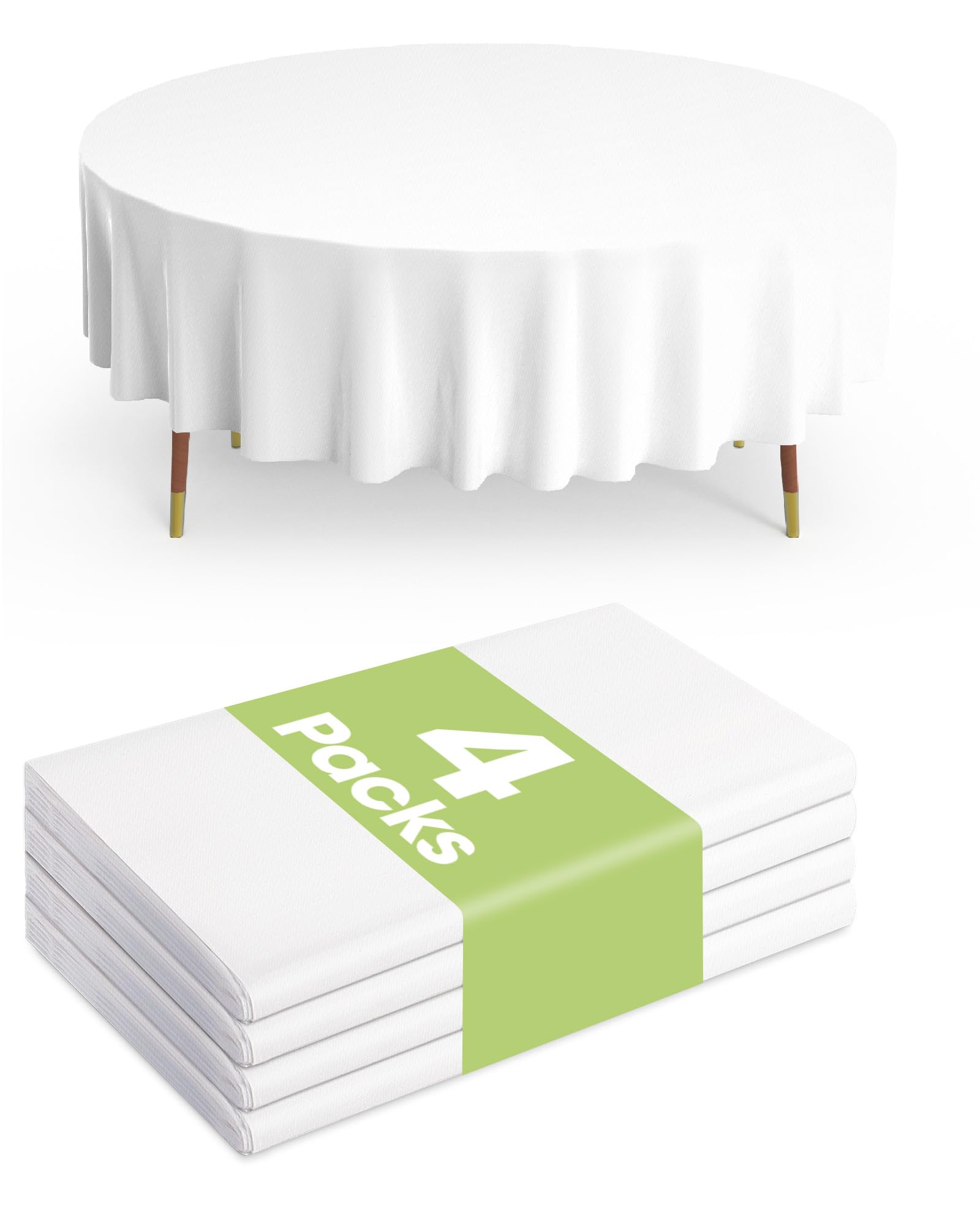 Pureegg Disposable Round Plastic Tablecloth 4 Pack, 210 cm, White