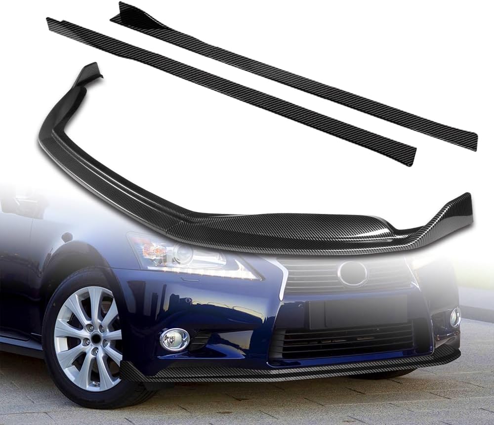 Stay-Tuned, 9PCS ABS STP-Style Front Bumper Lip Spoiler Body Kit + Universal 86" x 4" Side Skirts, Compatible with 2013-2015 Lexus GS-Series Base Model, Exterior Accessory (Painted White)