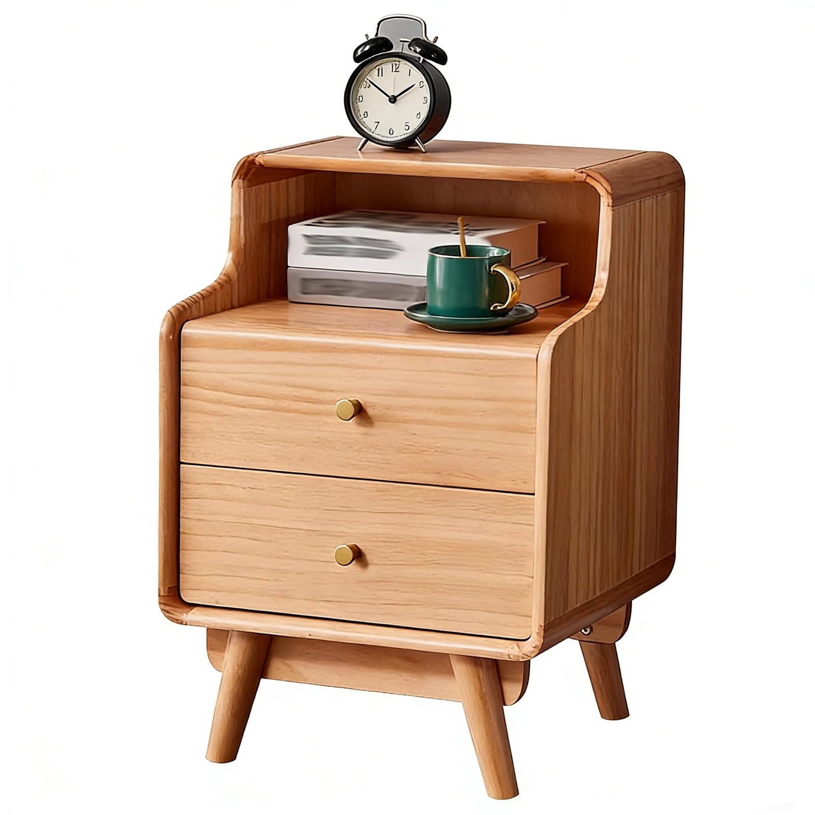 Table de chevet en bois massif haut de gamme petit espace avec poignée en métal chic