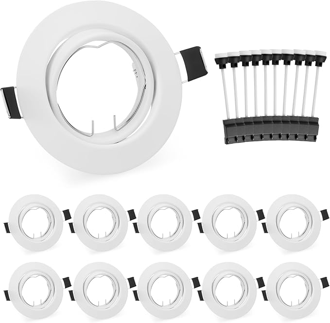 Leselux Inbouwspots GU10 Set, Inbouwframes in Mat Wit incl. GU10 Fitting, 60° Draaibaar Rond Montageframe voor LED of halogeenlampen, Boorgat Ø68mm-80mm, 10 stuks