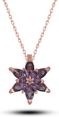 NEREZE 925 Sterling Purple Lotus Flower Necklace Women's Silver Necklace