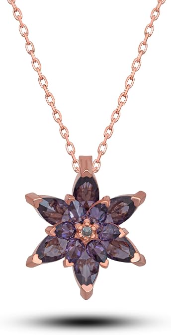 NEREZE 925 Sterling Purple Lotus Flower Necklace Women's Silver Necklace