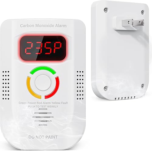 Detectores de monóxido de carbono enchufables, detector de CO portátil con pantalla digital LED, alarma de monóxido de carbono con alarma audible y