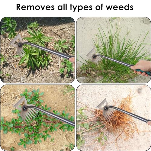 Garden Hand Weeder, Weed Puller Tool, Durable Manganese Steel with Non-Slip Handle, Multi-Purpose Hand Weeder Tool for Garden and Vegetable Gardens (5 Tines)