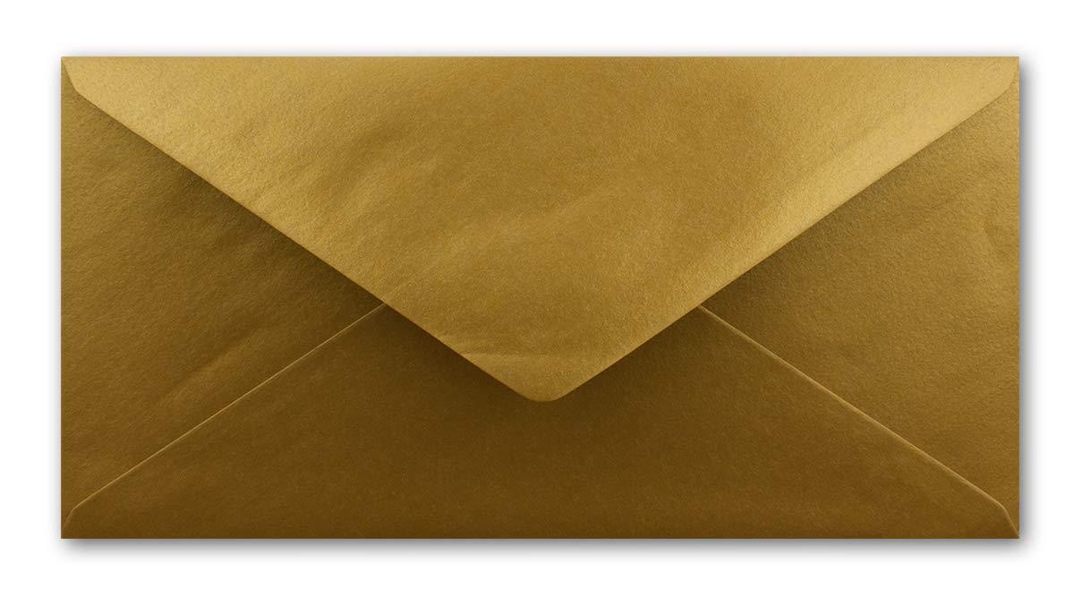 Lot De 50 Enveloppes DIN Longues - Doré Avec Doublure En Soie Blanche - 11 X 22 Cm - 100 G/m² - Idéal Pour Les Invitations, Cartes De Noël, Cartes De