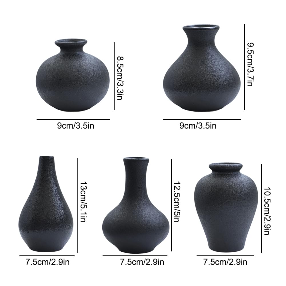 Schwarze Keramikvase Mit Goldakzenten – 19,1 Cm Hoch, Gewelltes Design Für Blumen & Deko