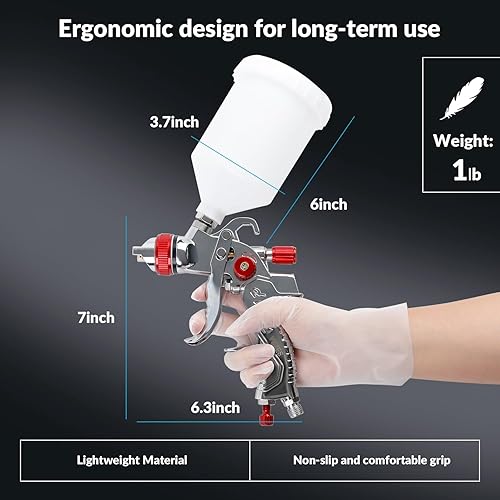 Miniatura 7 de YUZES Pistola de espray HVLP con kit de boquillas de 1.4/1.7/2.0mm, pistola de aire para pintar autos, muebles y bricolaje, 10 copas desechables