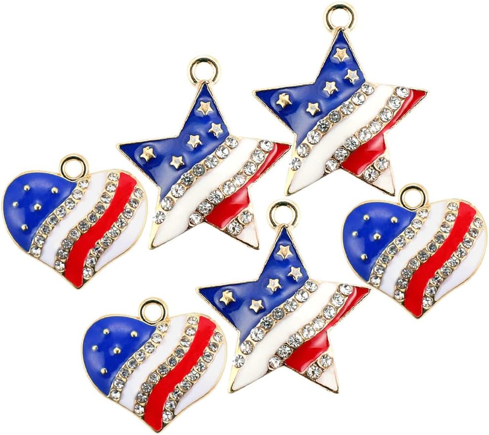 LUOZZY 24 Pcs Heart Star Charms for Jewelry Making Independence Day Charms for Bracelets Necklace 4th of July President Election Party Supplies