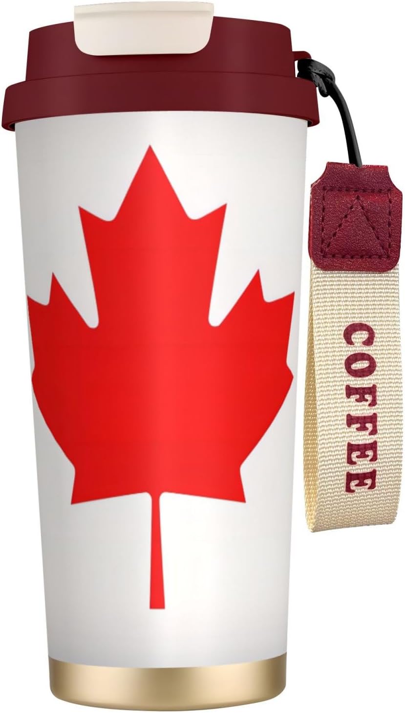 Canadian flag Print Leakproof Insulated Coffee Mug,Stainless Steel Dual Drink Travel Tumbler,17 OZ