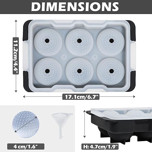 Miniatura 3 de Webake Moldes de hielo para pelotas de golf con tapa y embudo, regalos de golf, máquina de hielo para cócteles, whisky, bourbon chilling, 6 agujeros