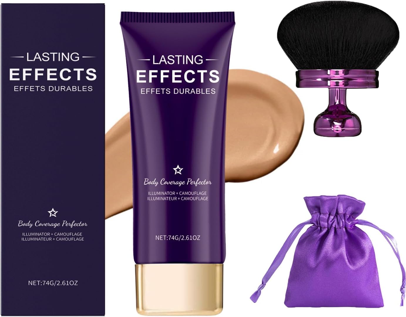Long-Lasting Body Coverage Perfector, All-Over Complexion Perfector with Extra Large Body Makeup Brush, Leg and Body Scar Cover Make-up, Tattoo Cover, Waterproof (Brown)